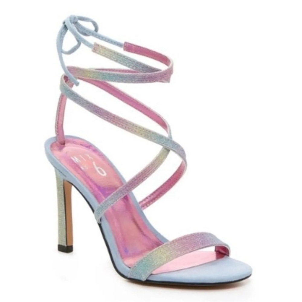 Mix No 6 Mesha Rainbow Sherbet Sparkle Tie Up Strappy Stiletto Heel Sandals